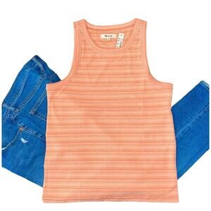 NWT Madewell Ribbed Peach Striped Fitted Tank Top - SIZE MEDIUM